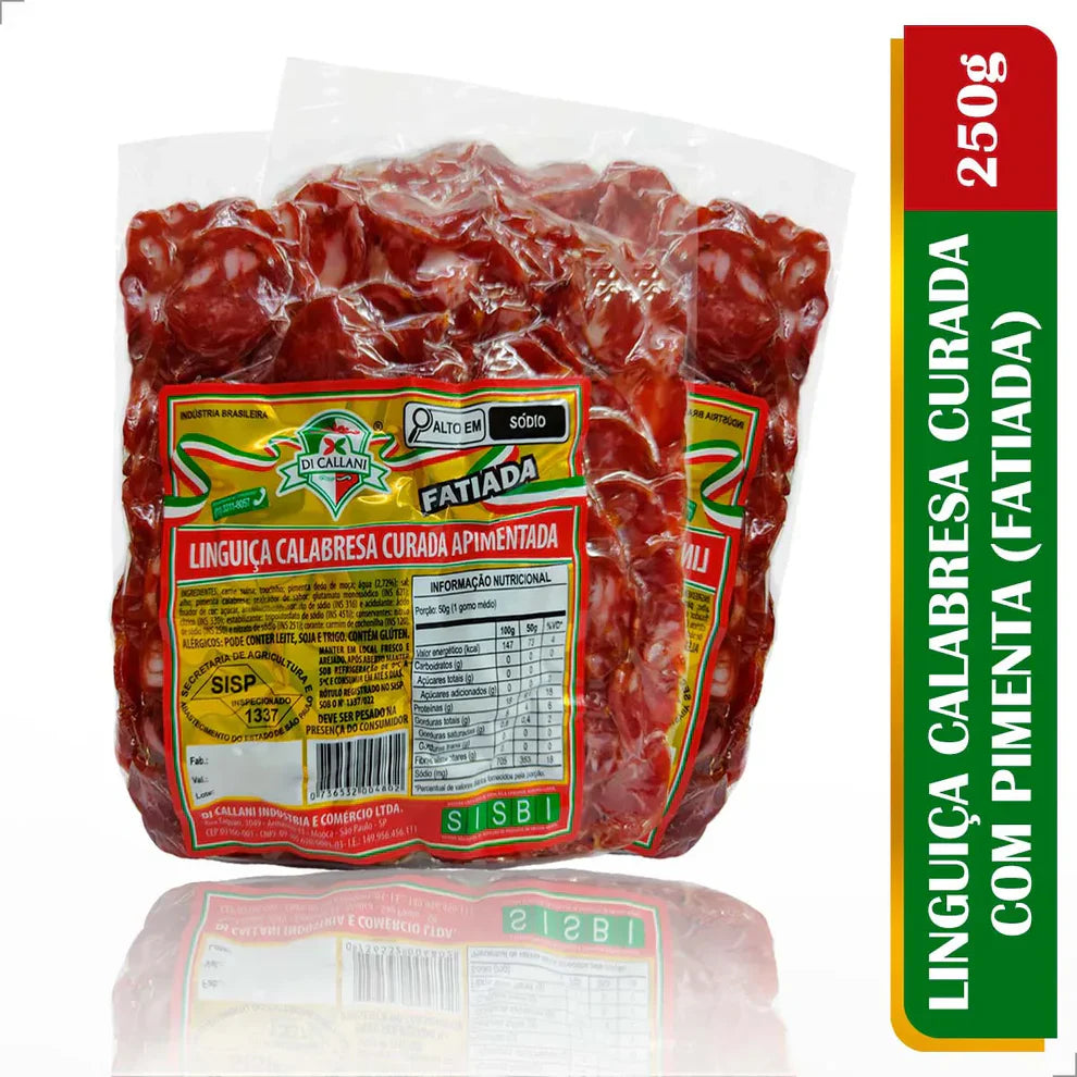 Linguiça Calabresa Fatiada (com Pimenta) 250g - Di Callani | Empório Di Callani